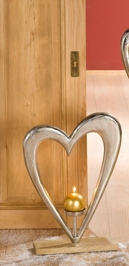 GILDE Deco-object Kaarsenhouder groot hart zilver zilverkleur aluminium (1 stuk) - Foto 2