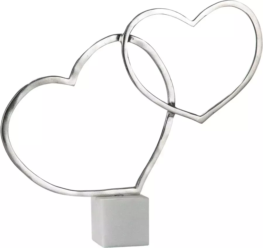 GILDE Decoratief figuur Gevoelskwestie zilver Decoratief object van metaal hoogte 47 5 cm 2 harten woonkamer (1 stuk)