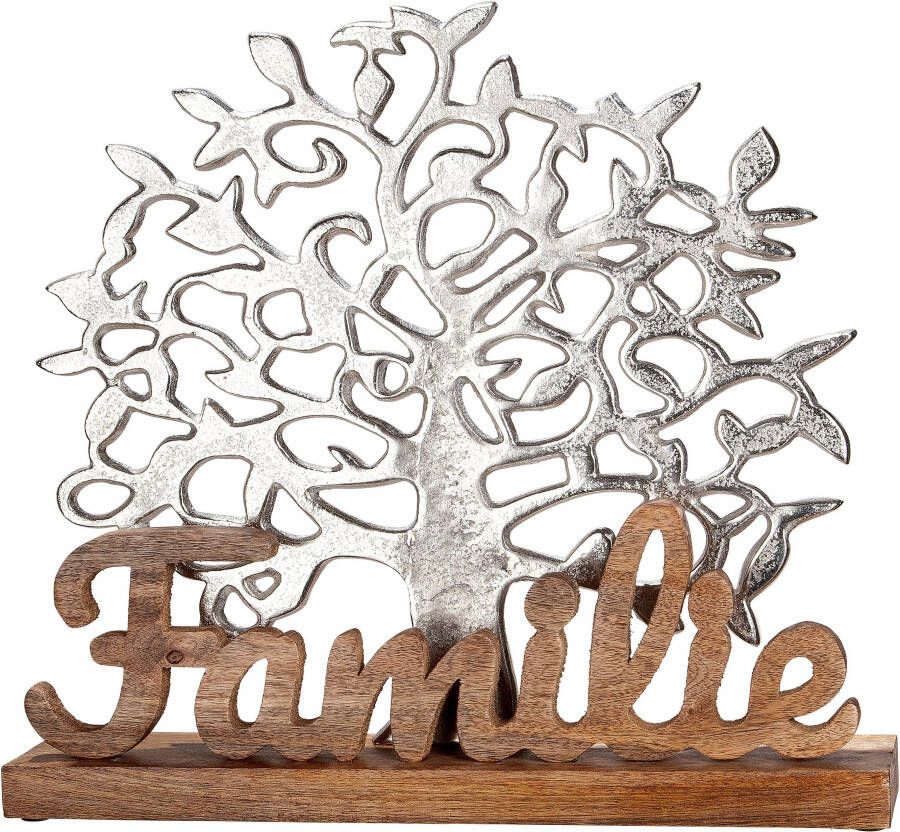 GILDE Decoratief figuur Levensboom familie zilver Decoratief object hoogte 41 cm met een opschrift van metaal & hout woonkamer (1 stuk) - Foto 2