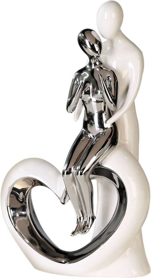 GILDE Decoratief figuur Sculptuur romance wit zilverkleur Decoratief object hoogte 33 5 van keramiek woonkamer (1 stuk)