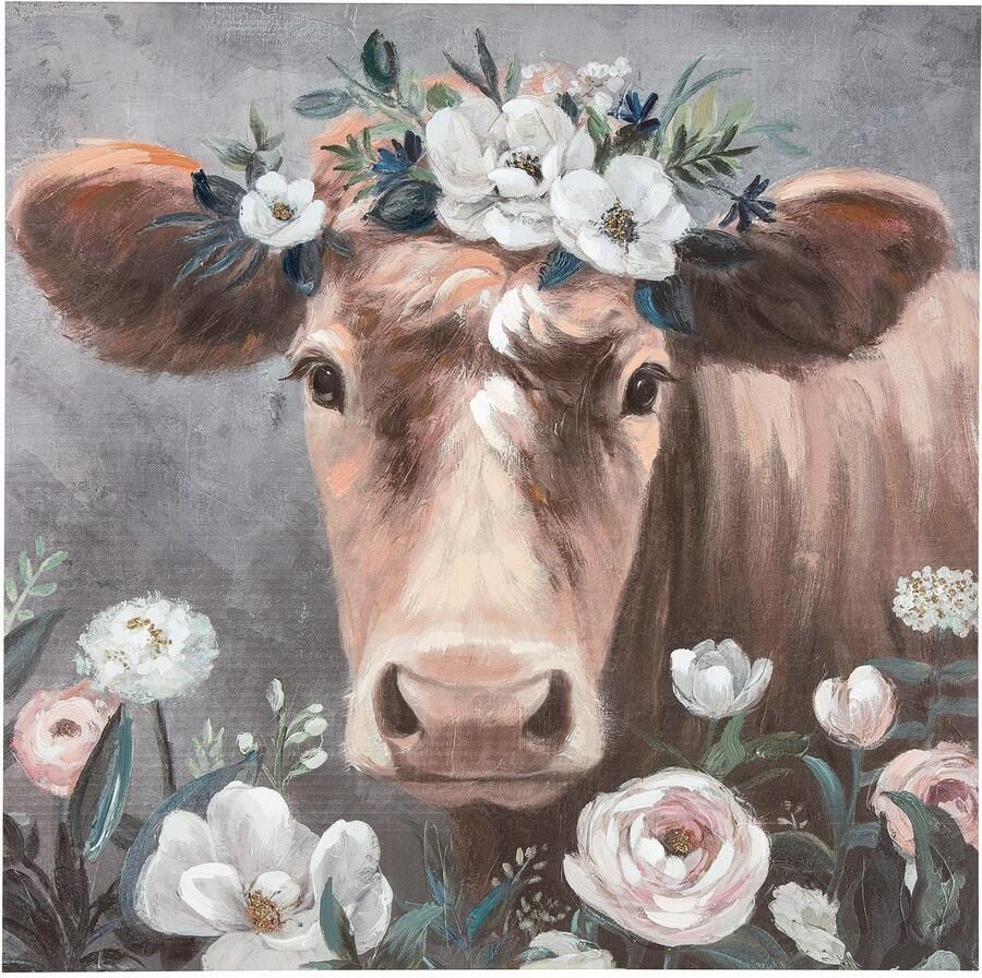 GILDE Artprint op linnen Afbeelding Bloemenkoe (1 stuk)