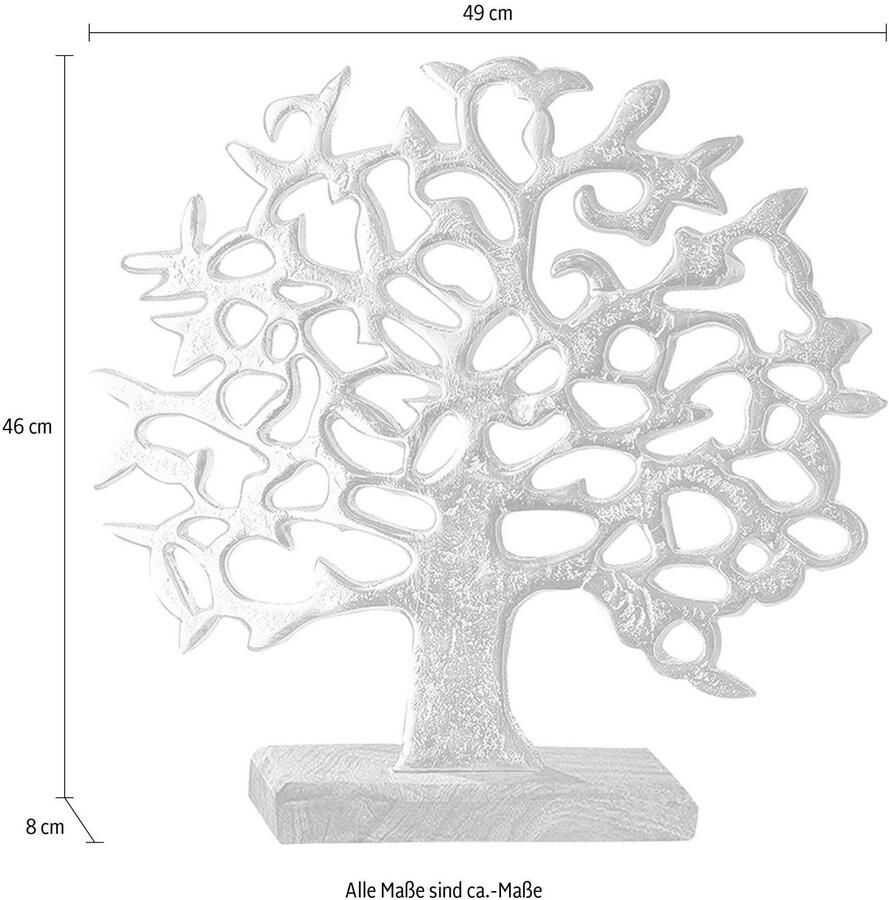 GILDE Decoratief object Levensboom op houten standaard zilverkleur Hoogte 46 cm van metaal voet van hout woonkamer (1 stuk) - Foto 2
