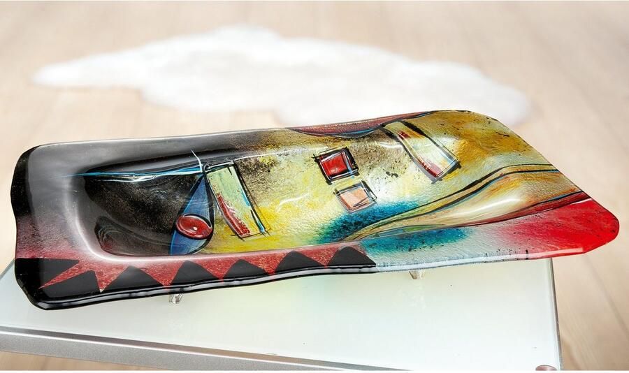 GILDE GLAS art Decoratieve schaal Confuso 2 handgeschilderd met fusingglas-elementen (1 stuk) - Foto 2