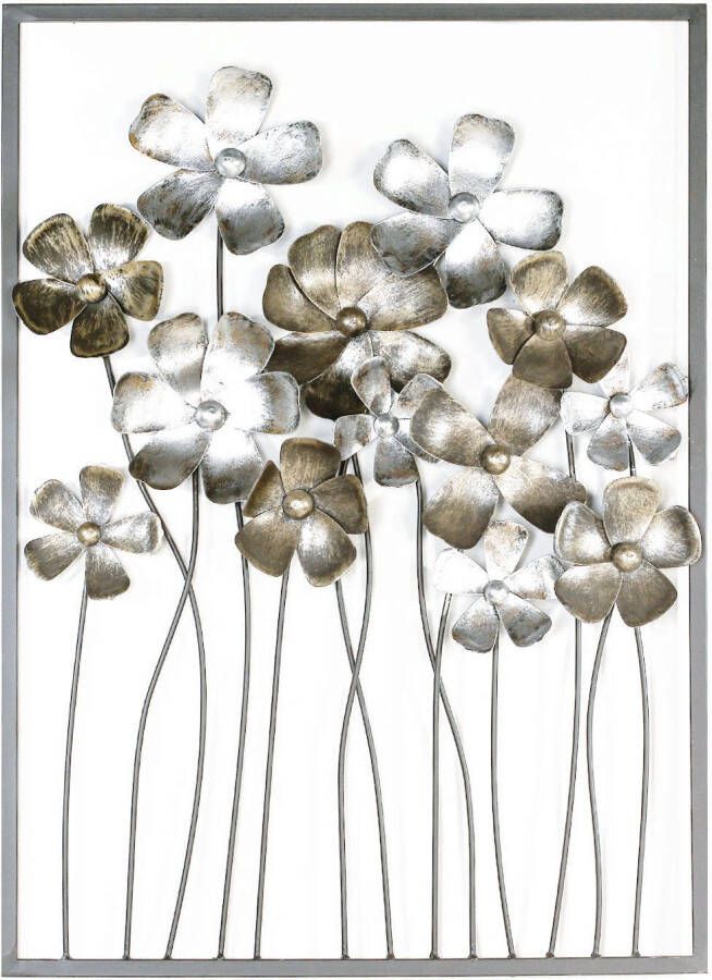 GILDE Sierobject voor aan de wand Wandreliëf Fleurs bruin champagnekleur Wanddecoratie van metaal bloemen decoratief in eetkamer & woonkamer (1 stuk) - Foto 2