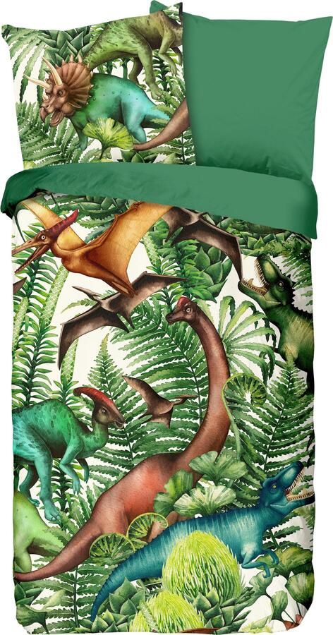 Good morning Kinderovertrekset Prehistoric Katoen 135x200 Rits Omkeerbaar Kind Jongens Dinosaurus Groen (2-delig) - Foto 3