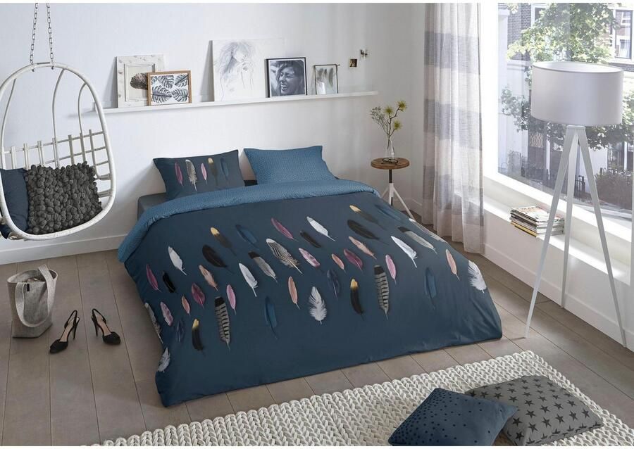 Good morning Tweezijdig te gebruiken overtrekset Feathers in mt. 135x200 155x220 of 200x200 cm Katoen 135x200 2-delig Rits Omkeerbaar Bordeaux - Foto 2