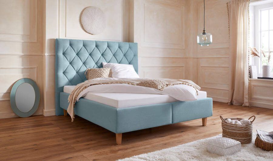 Home affaire Gestoffeerd bed Sunley 140 Kruisstiksel hoofdbordhoogte 142 cm zonder of met matras lattenbodem - Foto 17