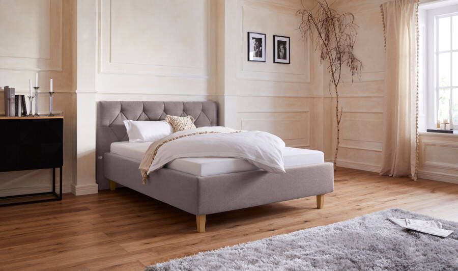 Home affaire Gestoffeerd bed Sunley 100 Kruisstiksel hoofdbordhoogte 102 cm zonder of met matras lattenbodem - Foto 12