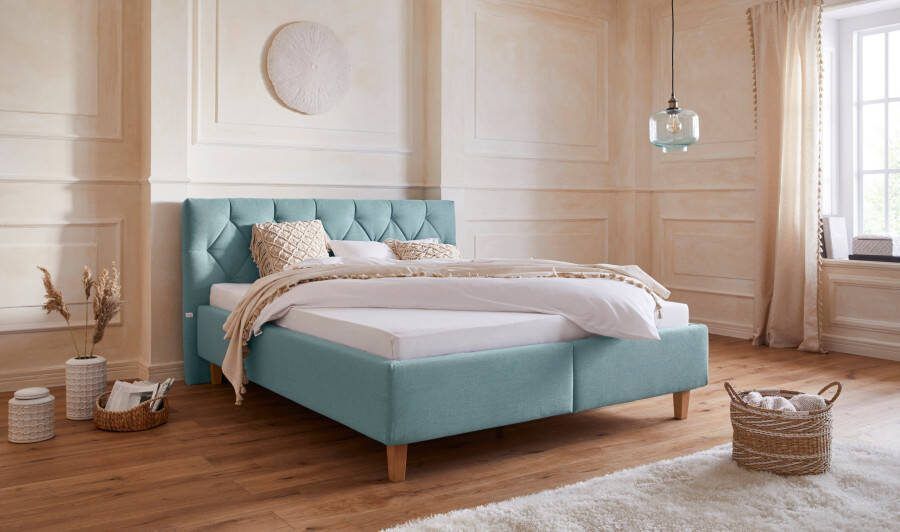 Home affaire Gestoffeerd bed Sunley 100 Kruisstiksel hoofdbordhoogte 102 cm zonder of met matras lattenbodem