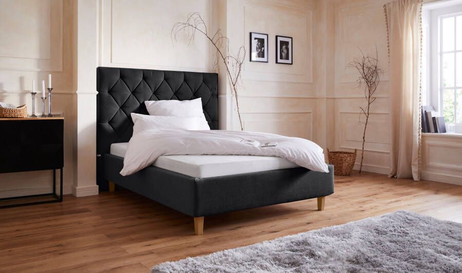 Home affaire Gestoffeerd bed Sunley 140 Kruisstiksel hoofdbordhoogte 142 cm zonder of met matras lattenbodem