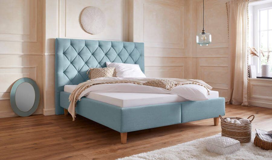Home affaire Gestoffeerd bed Sunley 140 Kruisstiksel hoofdbordhoogte 142 cm zonder of met matras lattenbodem - Foto 10