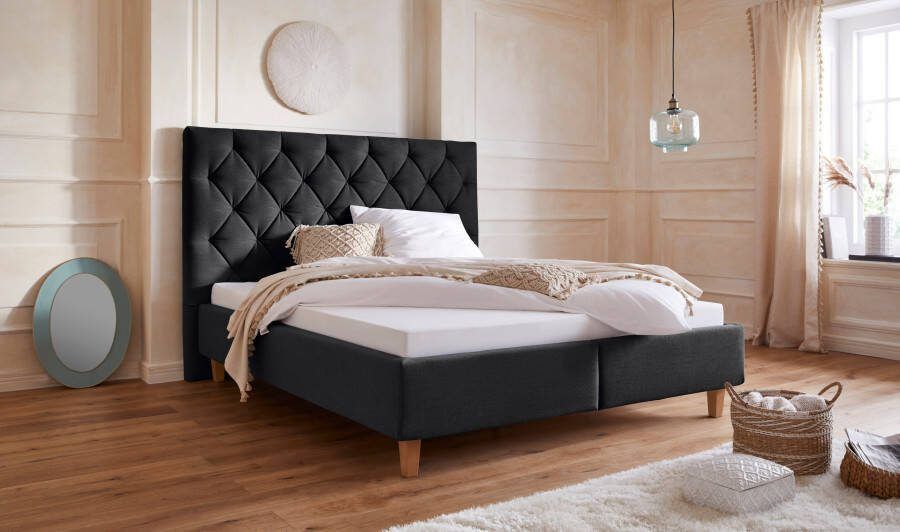 Home affaire Gestoffeerd bed Sunley 140 Kruisstiksel hoofdbordhoogte 142 cm zonder of met matras lattenbodem - Foto 10