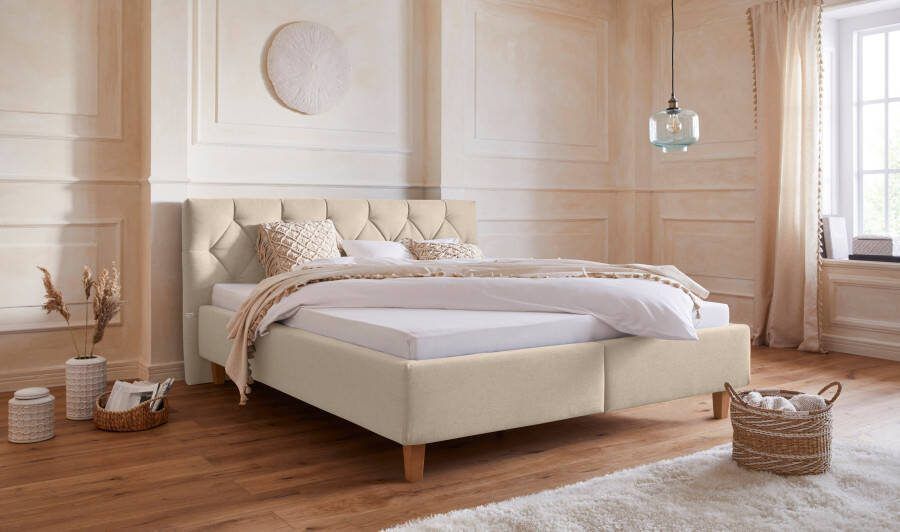 Home affaire Gestoffeerd bed Sunley 100 Kruisstiksel hoofdbordhoogte 102 cm zonder of met matras lattenbodem - Foto 8
