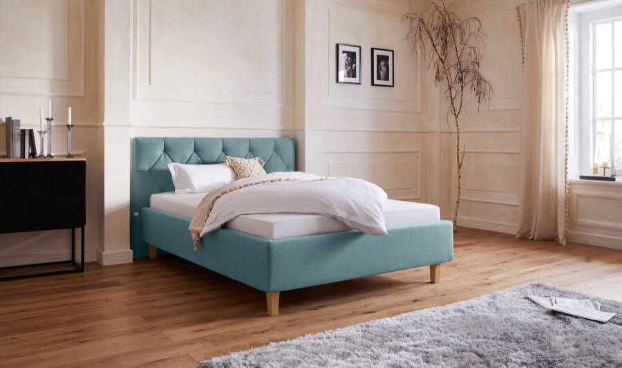 Home affaire Gestoffeerd bed Sunley 100 Kruisstiksel hoofdbordhoogte 102 cm zonder of met matras lattenbodem