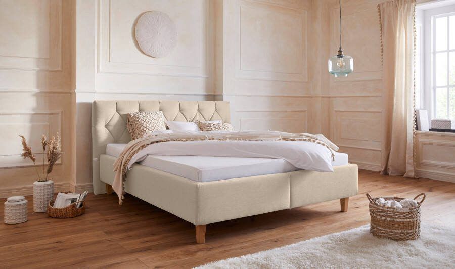 Home affaire Gestoffeerd bed Sunley 100 Kruisstiksel hoofdbordhoogte 102 cm zonder of met matras lattenbodem