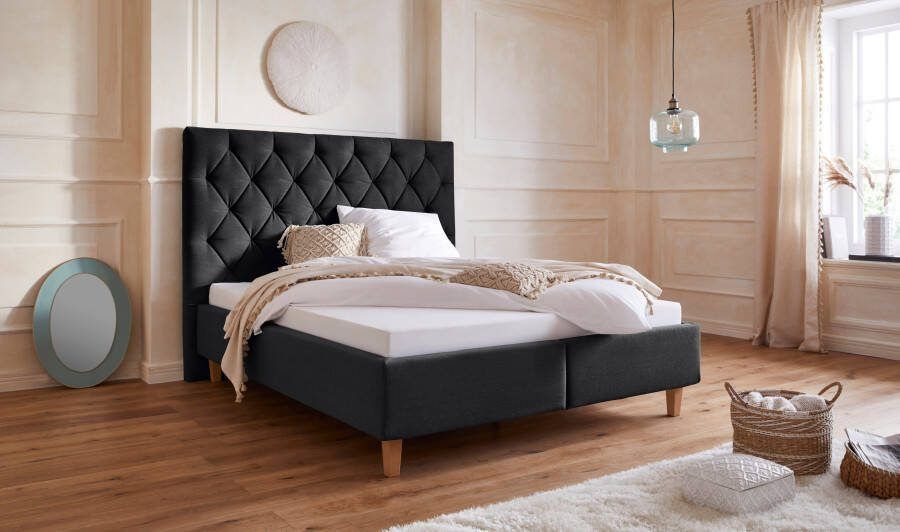 Home affaire Gestoffeerd bed Sunley 140 Kruisstiksel hoofdbordhoogte 142 cm zonder of met matras lattenbodem