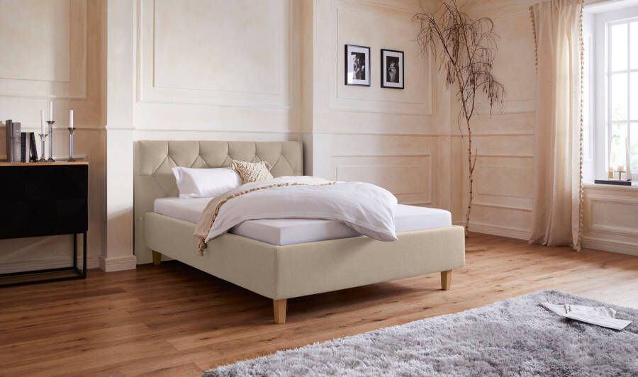 Home affaire Gestoffeerd bed Sunley 100 Kruisstiksel hoofdbordhoogte 102 cm zonder of met matras lattenbodem