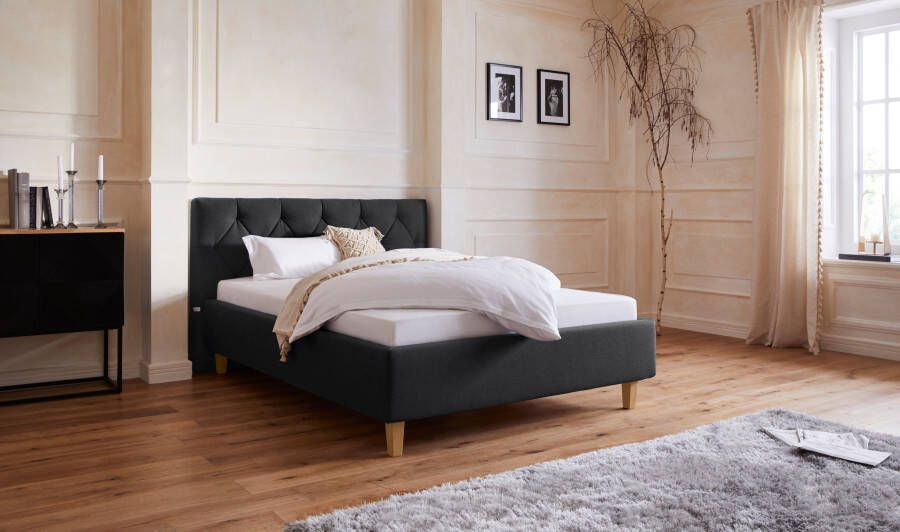 Home affaire Gestoffeerd bed Sunley 100 Kruisstiksel hoofdbordhoogte 102 cm zonder of met matras lattenbodem