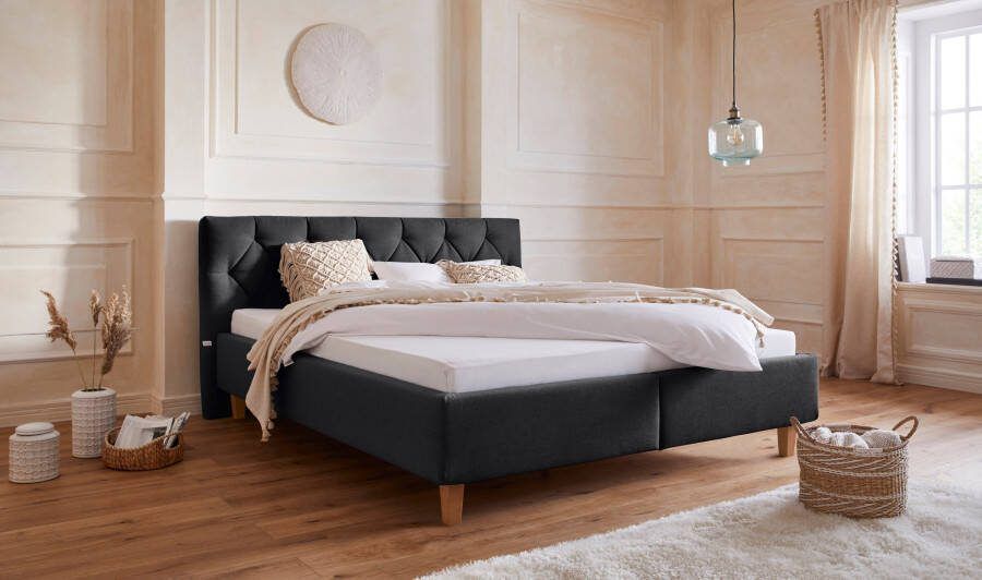Home affaire Gestoffeerd bed Sunley 100 Kruisstiksel hoofdbordhoogte 102 cm zonder of met matras lattenbodem