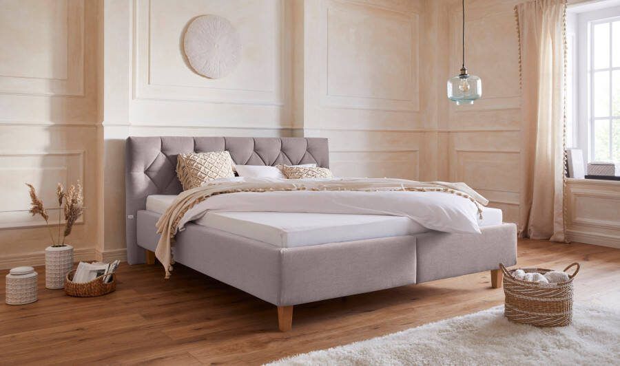 Home affaire Gestoffeerd bed Sunley 100 Kruisstiksel hoofdbordhoogte 102 cm zonder of met matras lattenbodem