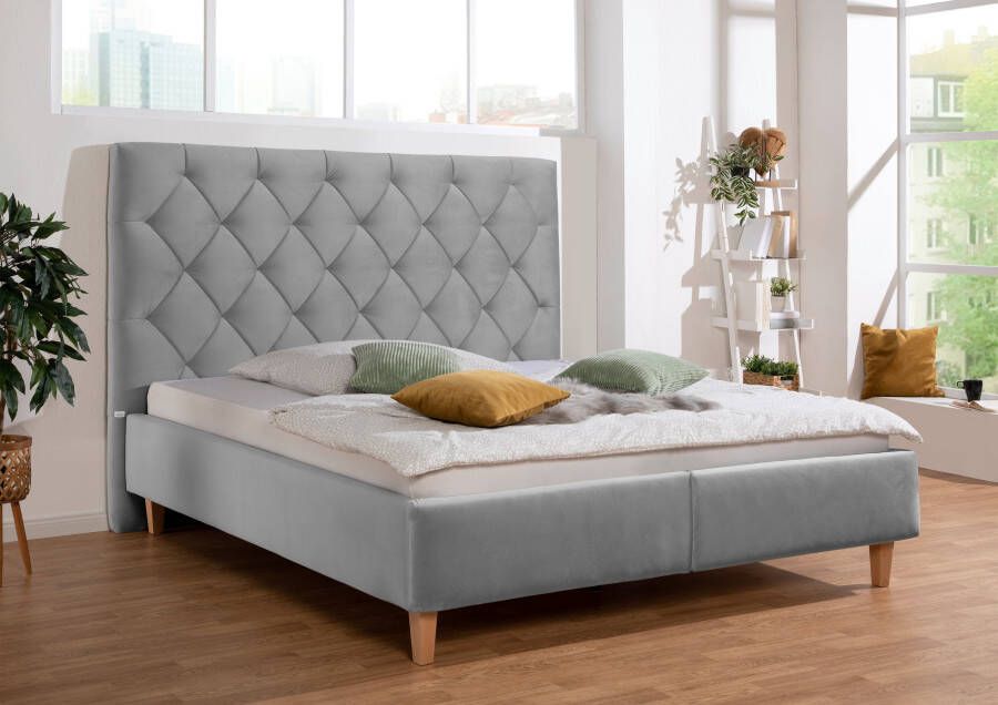 Home affaire Gestoffeerd bed Sunley 140 Kruisstiksel hoofdbordhoogte 142 cm zonder of met matras lattenbodem - Foto 4