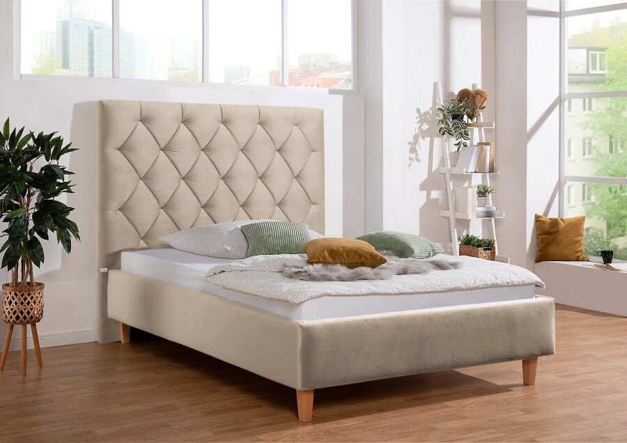 Home affaire Gestoffeerd bed Sunley 140 Kruisstiksel hoofdbordhoogte 142 cm zonder of met matras lattenbodem - Foto 8