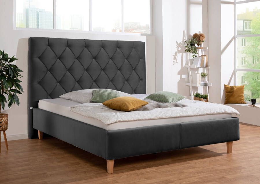 Home affaire Gestoffeerd bed Sunley 140 Kruisstiksel hoofdbordhoogte 142 cm zonder of met matras lattenbodem - Foto 4