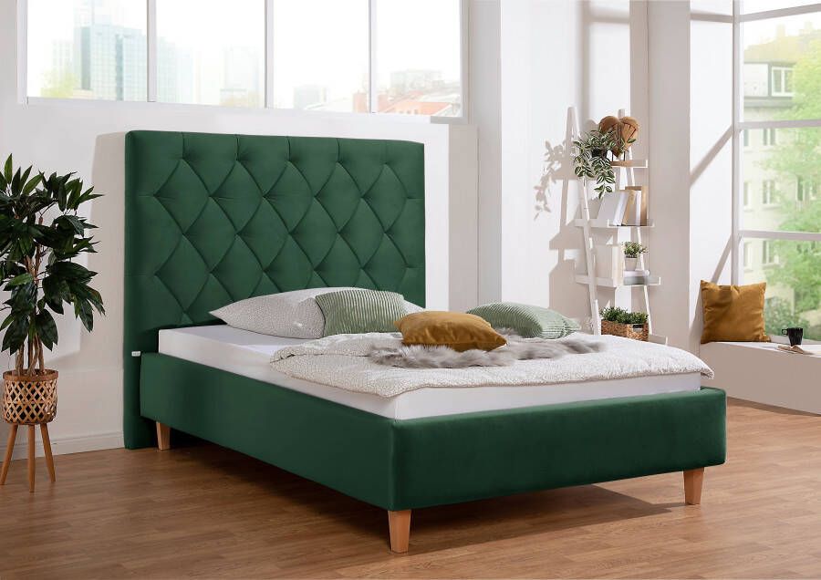 Home affaire Gestoffeerd bed Sunley 140 Kruisstiksel hoofdbordhoogte 142 cm zonder of met matras lattenbodem - Foto 3