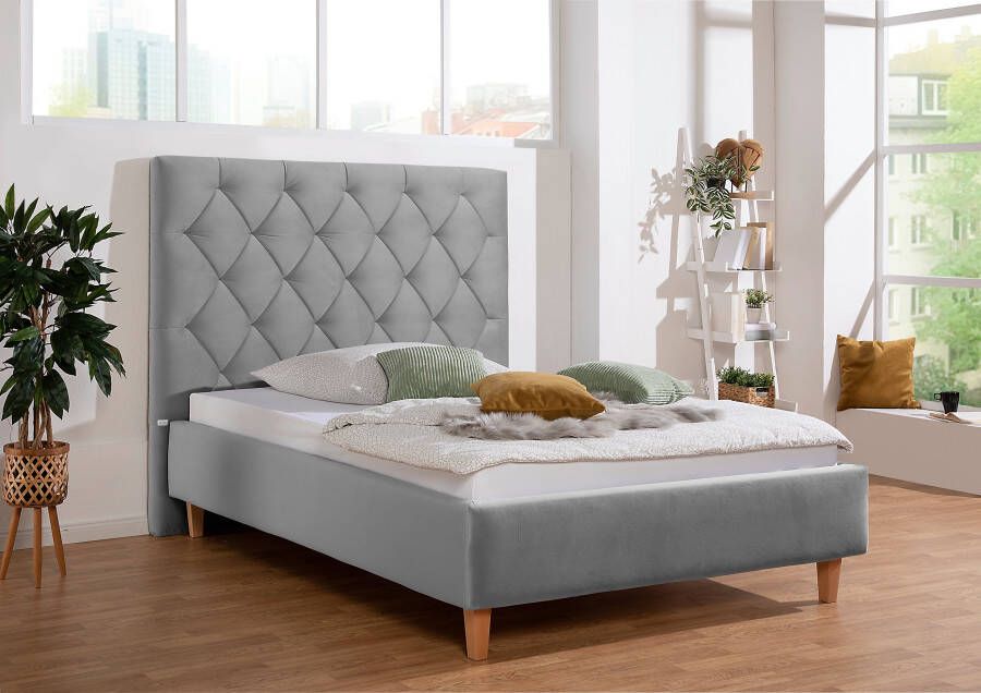 Home affaire Gestoffeerd bed Sunley 140 Kruisstiksel hoofdbordhoogte 142 cm zonder of met matras lattenbodem - Foto 5