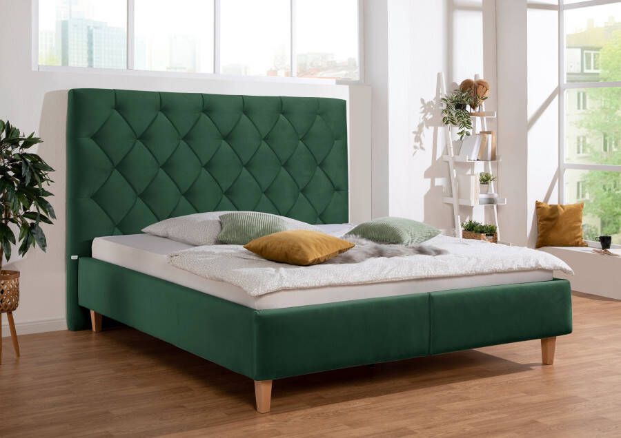 Home affaire Gestoffeerd bed Sunley 140 Kruisstiksel hoofdbordhoogte 142 cm zonder of met matras lattenbodem - Foto 6