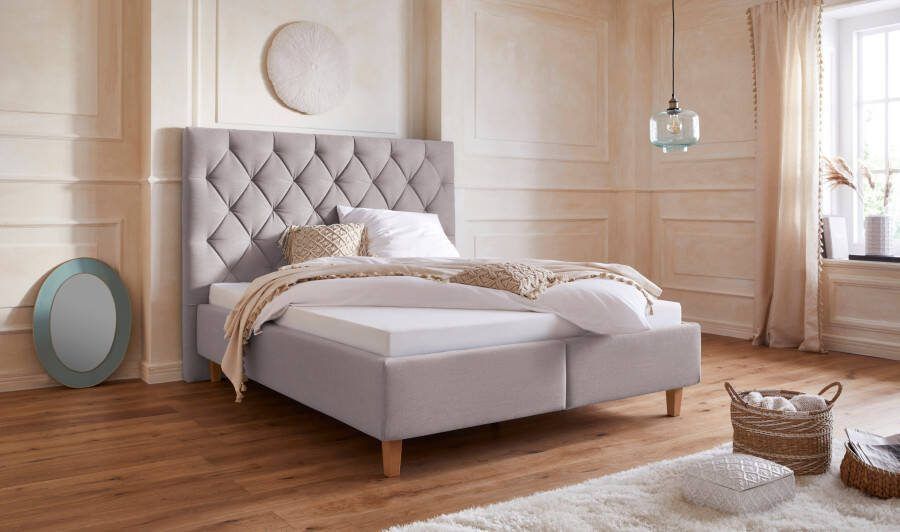 Home affaire Gestoffeerd bed Sunley 140 Kruisstiksel hoofdbordhoogte 142 cm zonder of met matras lattenbodem - Foto 11