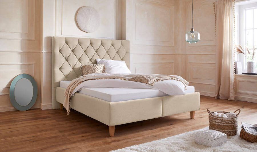 Home affaire Gestoffeerd bed Sunley 140 Kruisstiksel hoofdbordhoogte 142 cm zonder of met matras lattenbodem - Foto 10