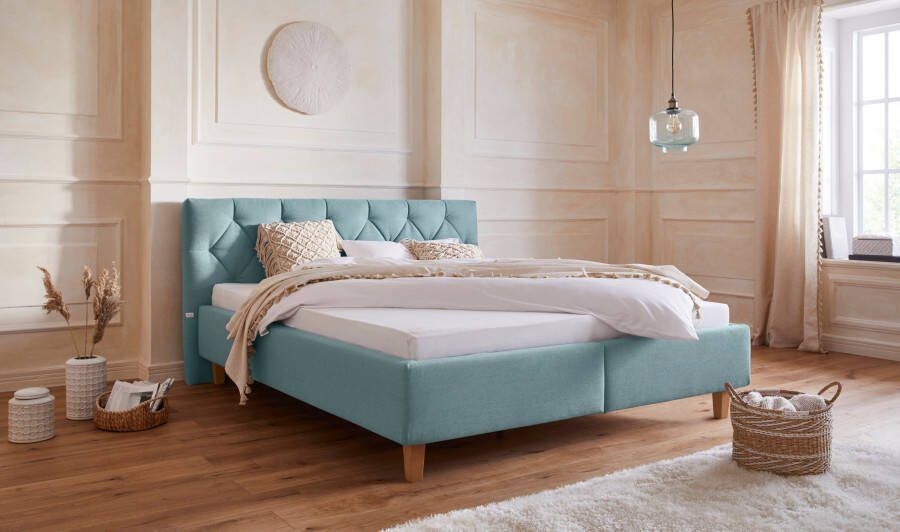 Home affaire Gestoffeerd bed Sunley 100 Kruisstiksel hoofdbordhoogte 102 cm zonder of met matras lattenbodem