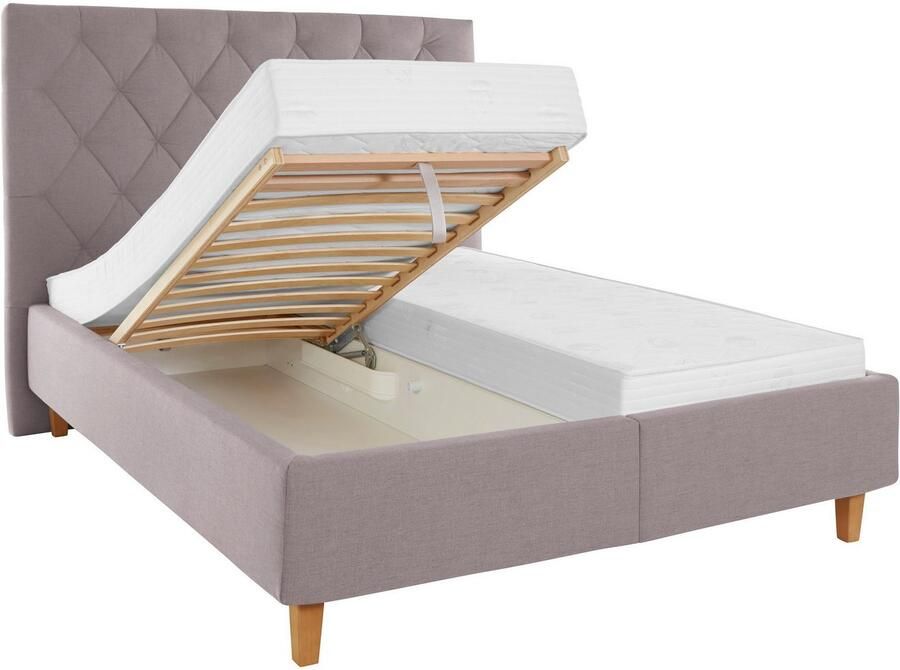Home affaire Gestoffeerd bed Sunley 140 Kruisstiksel hoofdbordhoogte 142 cm zonder of met matras lattenbodem - Foto 2