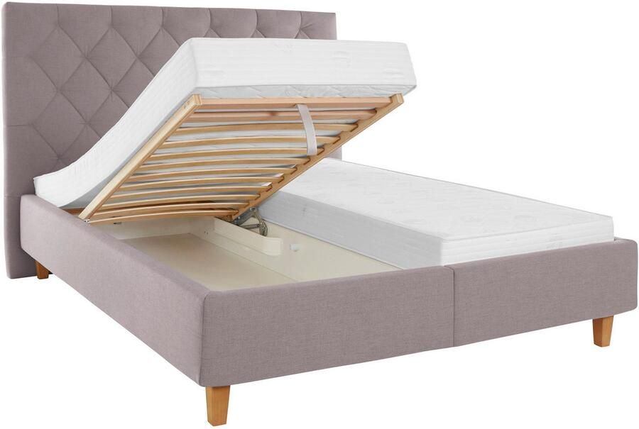 Home affaire Gestoffeerd bed Sunley 140 Kruisstiksel hoofdbordhoogte 142 cm zonder of met matras lattenbodem - Foto 4