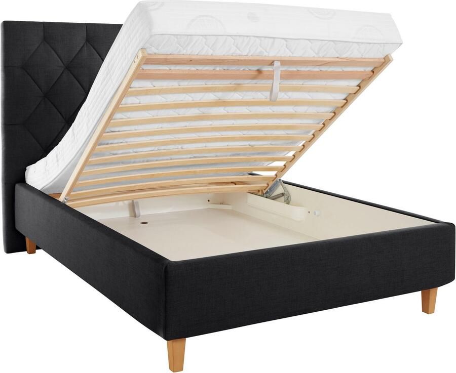Home affaire Gestoffeerd bed Sunley 140 Kruisstiksel hoofdbordhoogte 142 cm zonder of met matras lattenbodem - Foto 3