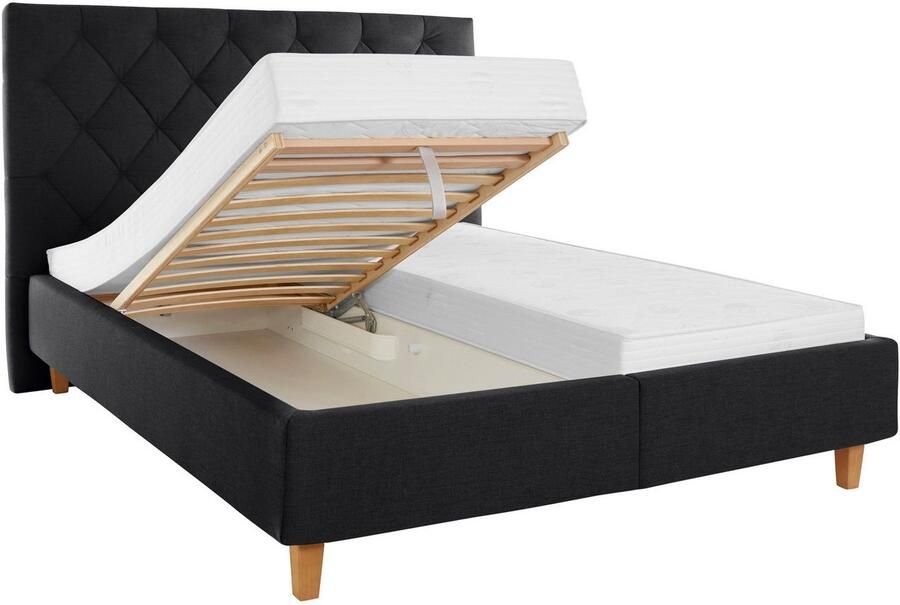 Home affaire Gestoffeerd bed Sunley 140 Kruisstiksel hoofdbordhoogte 142 cm zonder of met matras lattenbodem - Foto 5