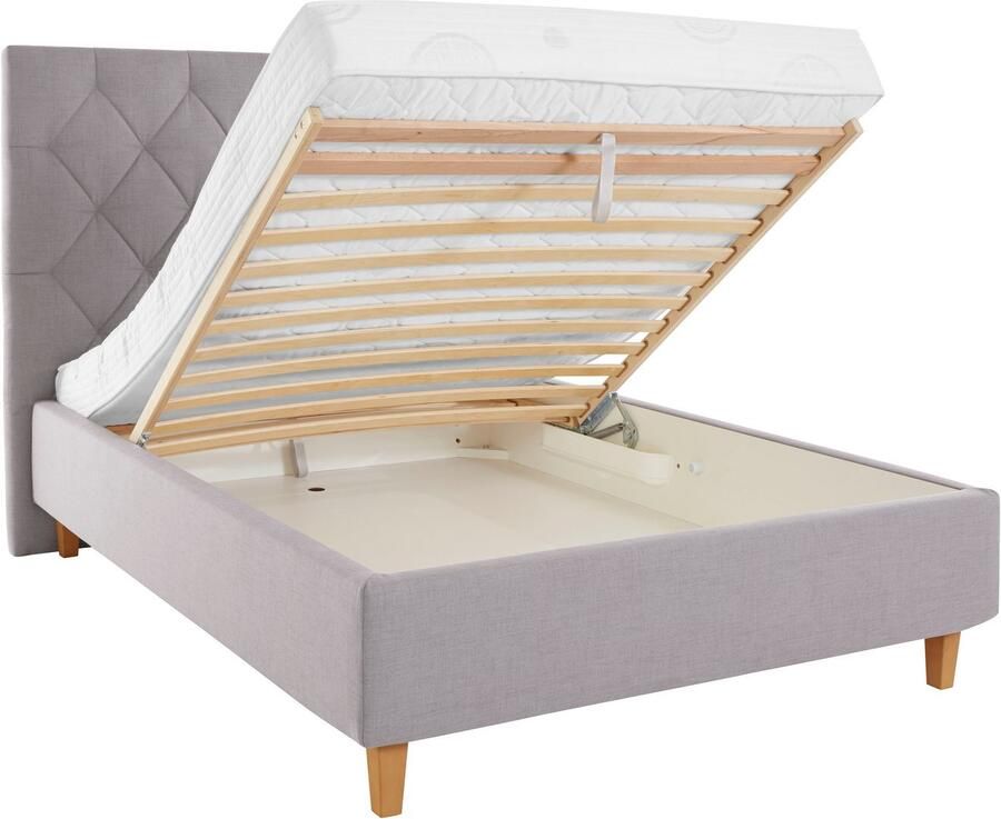 Home affaire Gestoffeerd bed Sunley 140 Kruisstiksel hoofdbordhoogte 142 cm zonder of met matras lattenbodem - Foto 3