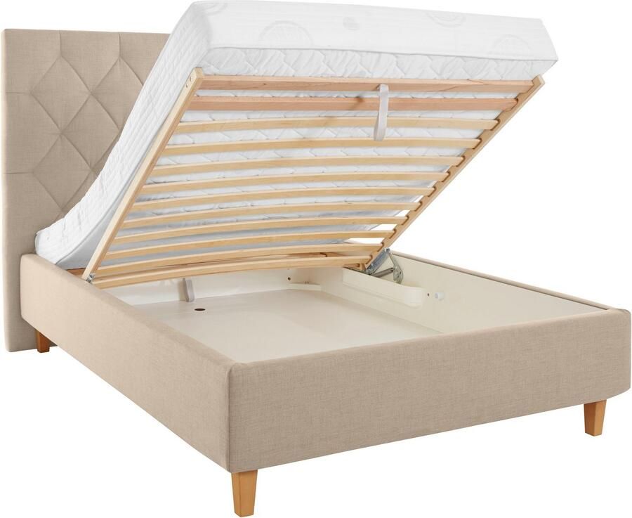 Home affaire Gestoffeerd bed Sunley 140 Kruisstiksel hoofdbordhoogte 142 cm zonder of met matras lattenbodem - Foto 2