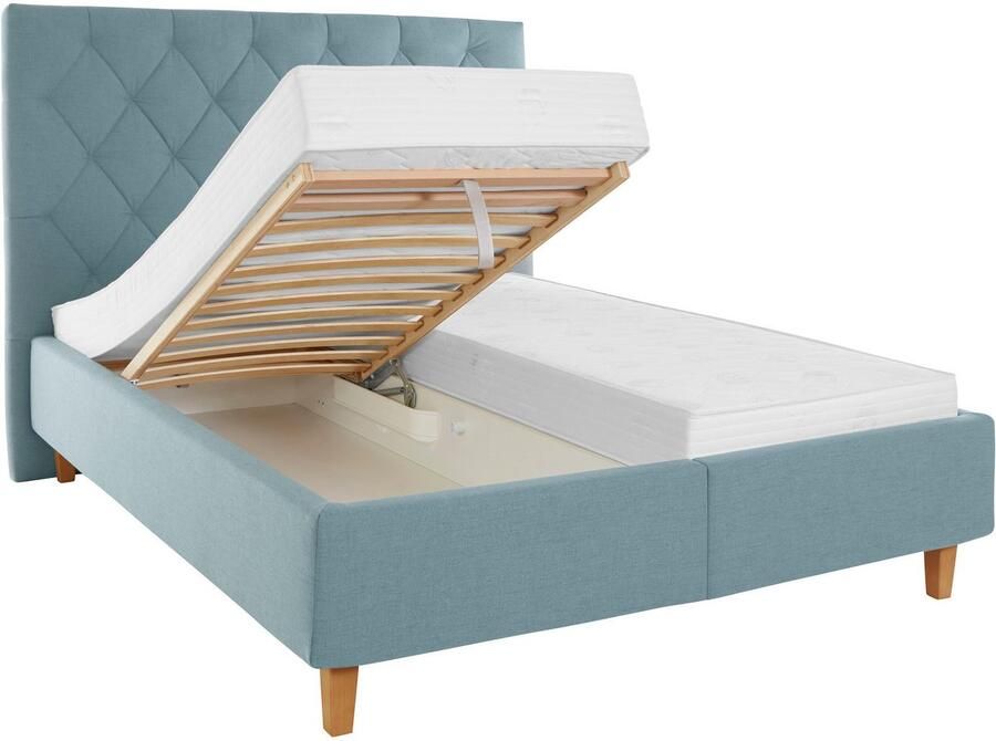 Home affaire Gestoffeerd bed Sunley 140 Kruisstiksel hoofdbordhoogte 142 cm zonder of met matras lattenbodem - Foto 3