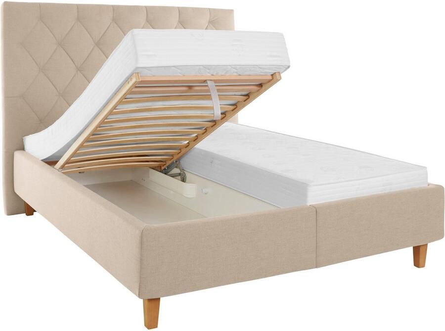 Home affaire Gestoffeerd bed Sunley 140 Kruisstiksel hoofdbordhoogte 142 cm zonder of met matras lattenbodem - Foto 3