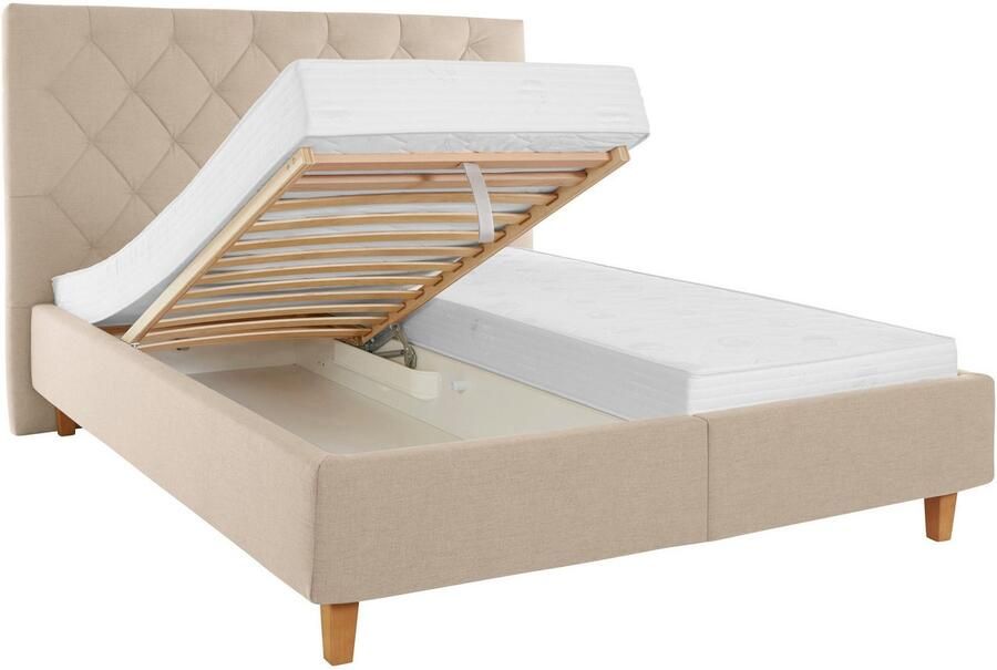 Home affaire Gestoffeerd bed Sunley 140 Kruisstiksel hoofdbordhoogte 142 cm zonder of met matras lattenbodem - Foto 6