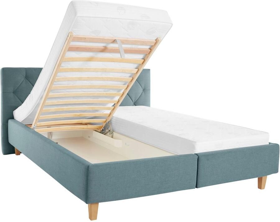 Home affaire Gestoffeerd bed Sunley 100 Kruisstiksel hoofdbordhoogte 102 cm zonder of met matras lattenbodem - Foto 2