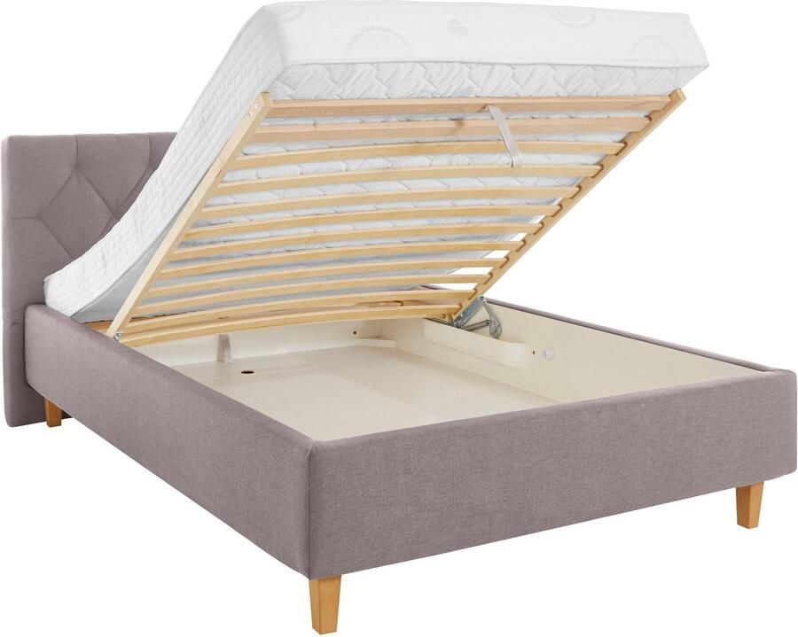 Home affaire Gestoffeerd bed Sunley 100 Kruisstiksel hoofdbordhoogte 102 cm zonder of met matras lattenbodem - Foto 2