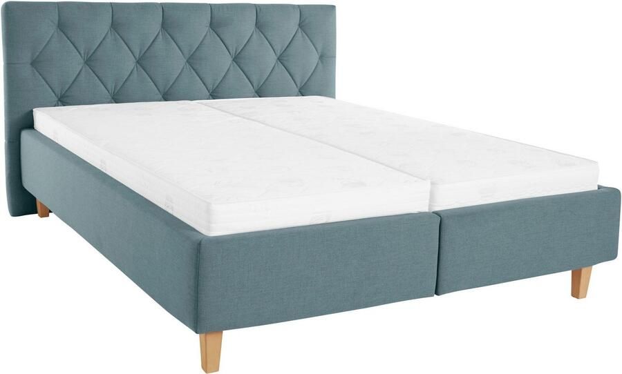 Home affaire Gestoffeerd bed Sunley 100 Kruisstiksel hoofdbordhoogte 102 cm zonder of met matras lattenbodem - Foto 7