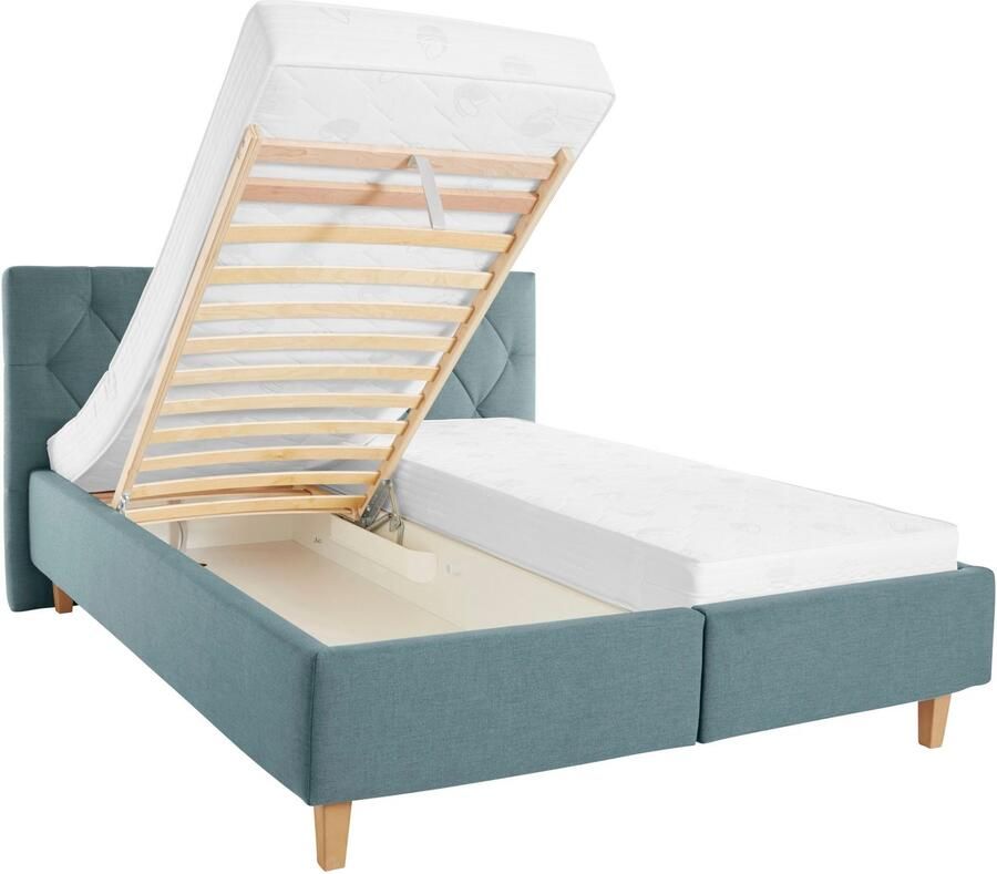 Home affaire Gestoffeerd bed Sunley 100 Kruisstiksel hoofdbordhoogte 102 cm zonder of met matras lattenbodem - Foto 2