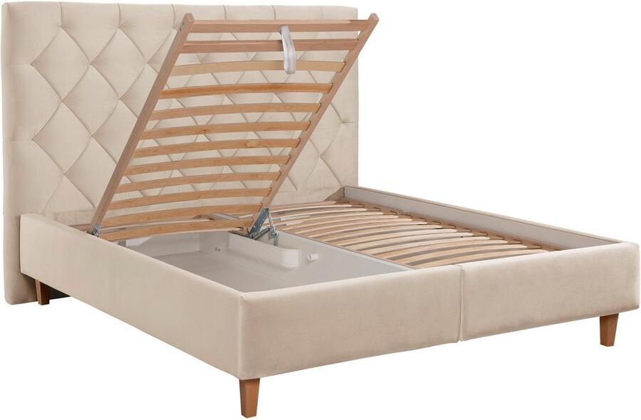 Home affaire Gestoffeerd bed Sunley 140 Kruisstiksel hoofdbordhoogte 142 cm zonder of met matras lattenbodem - Foto 6