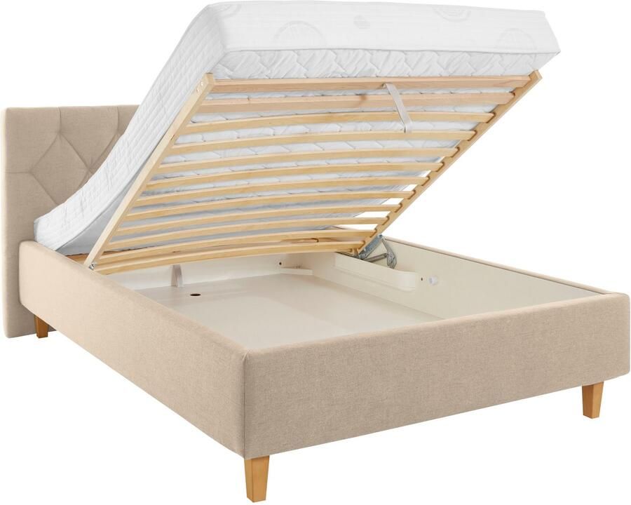 Home affaire Gestoffeerd bed Sunley 100 Kruisstiksel hoofdbordhoogte 102 cm zonder of met matras lattenbodem - Foto 2