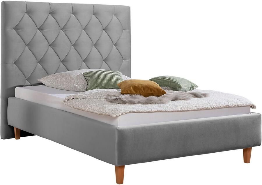 Home affaire Gestoffeerd bed Sunley 140 Kruisstiksel hoofdbordhoogte 142 cm zonder of met matras lattenbodem - Foto 6