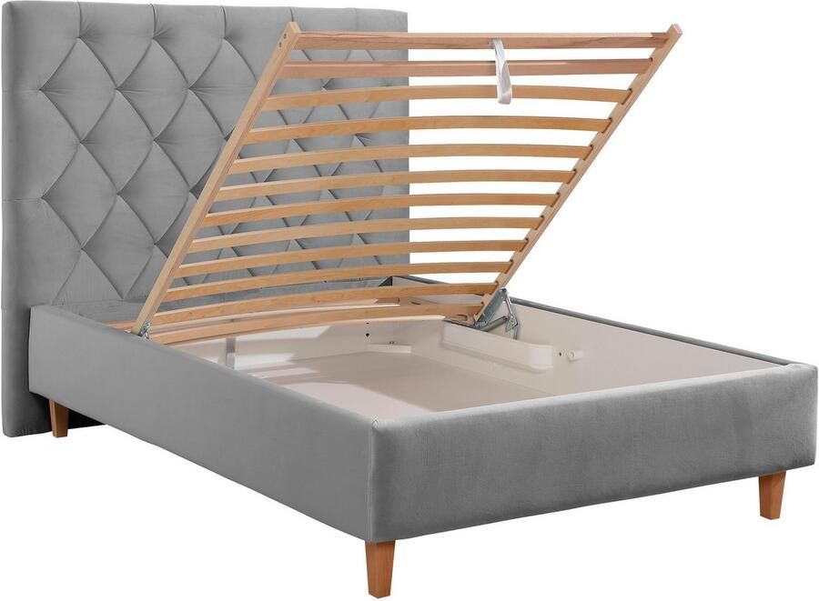 Home affaire Gestoffeerd bed Sunley 140 Kruisstiksel hoofdbordhoogte 142 cm zonder of met matras lattenbodem - Foto 4